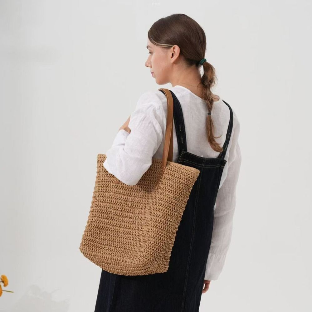 Cute Solid Color Weave Straw T - Tote Bag Beach recension och pris