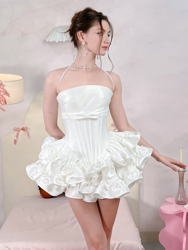 Women Pink White Lace-up Dress - Maxi Dress Halter recension och pris